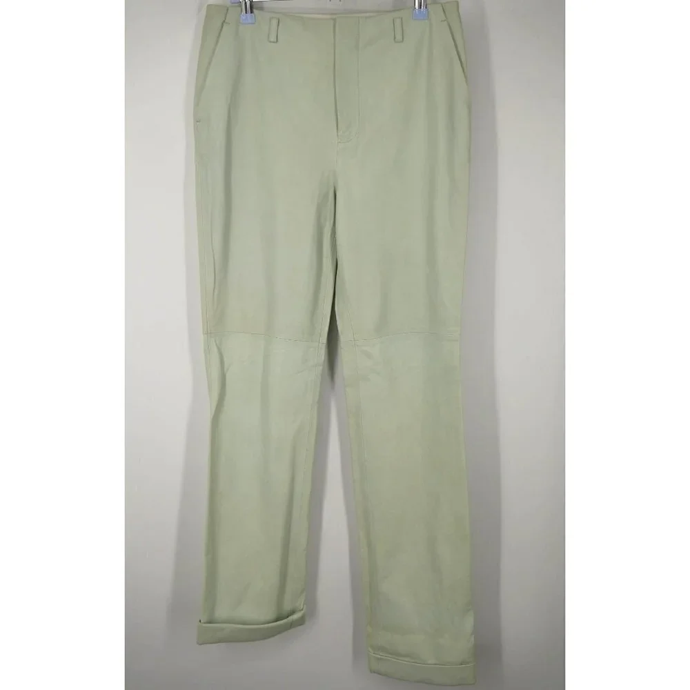 NWT J. Brand Collin Leather Straight Leg Pant in Cloud Leather Aero Green Mint 2